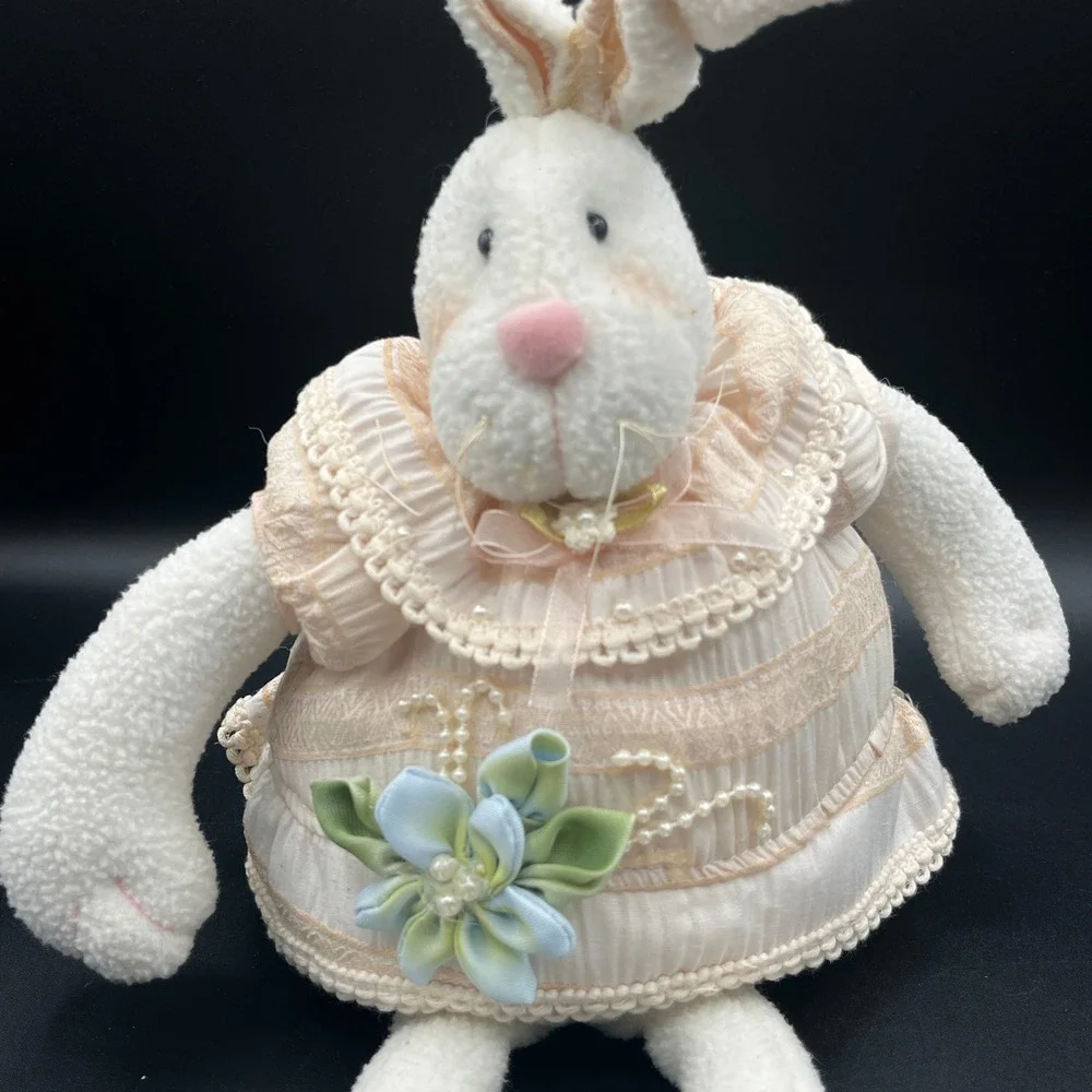 Plush Bunny Rabbit Shelf Sitter Peach Lace Dress Easter Decor 19